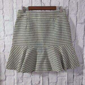 Banana Republic Size 8 Black White Chain Print Flounce Skirt Preppy Ruffle